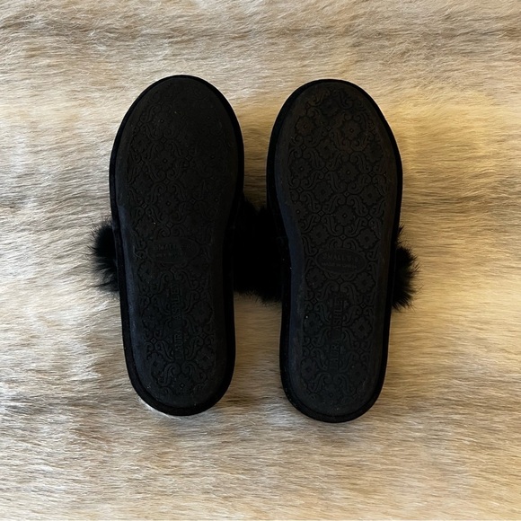 Vintage LAURA ASHLEY Black Velveteen Furry Slippers Bedroom House Shoes S 5/6 - Picture 8 of 8
